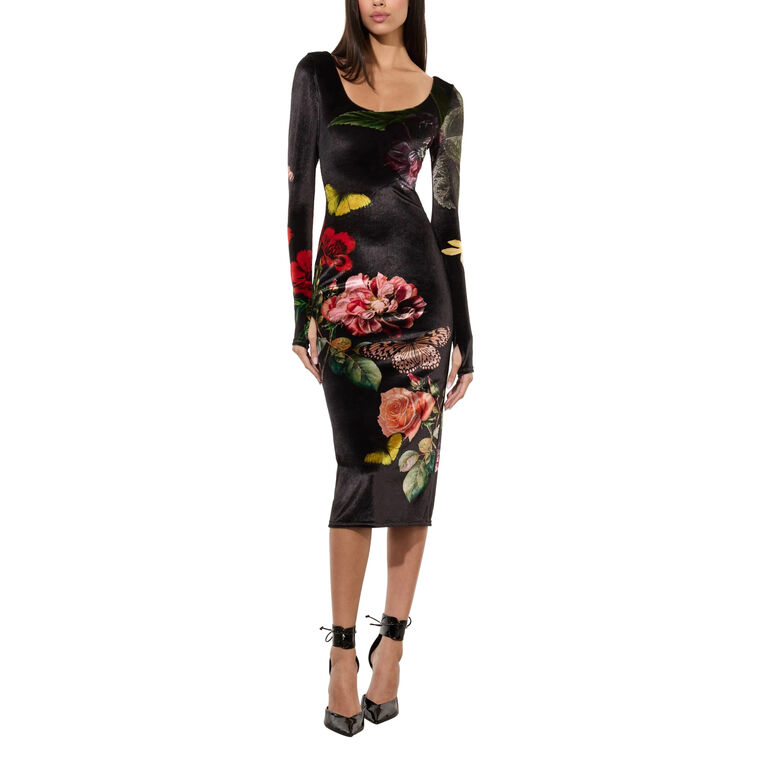 Delora Scoop Neck Ankle Length Velvet Dress image number null