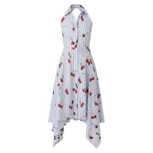 Bunny Ear Tie Handkerchief Cherry Midi Dress