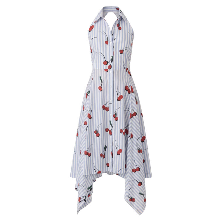 Bunny Ear Tie Handkerchief Cherry Midi Dress image number null