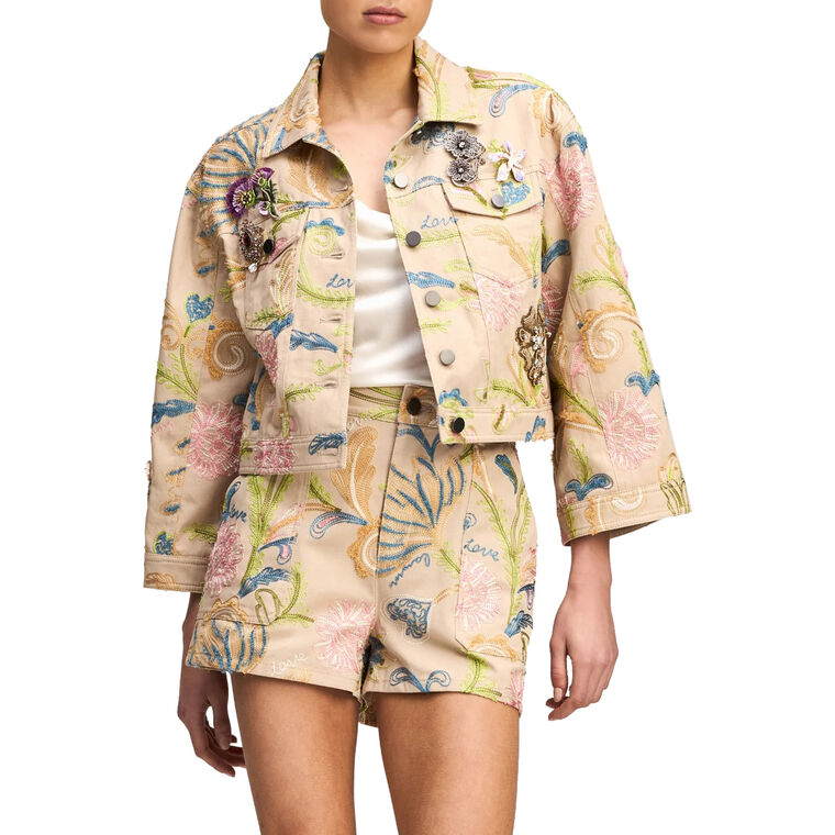Addie Embroidered Cropped Utility Jacket image number null