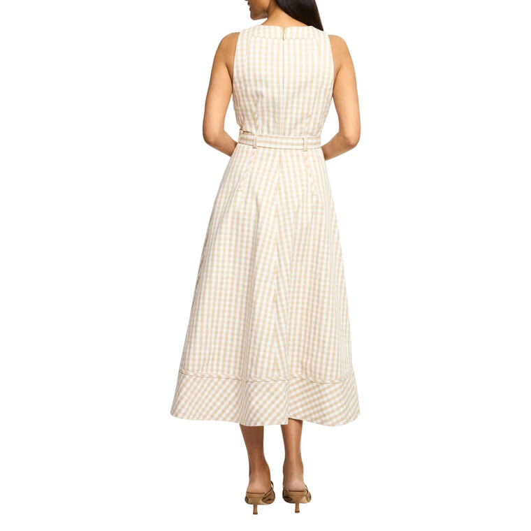 Zelda Sleeveless Belted Gingham Denim Midi Dress image number null