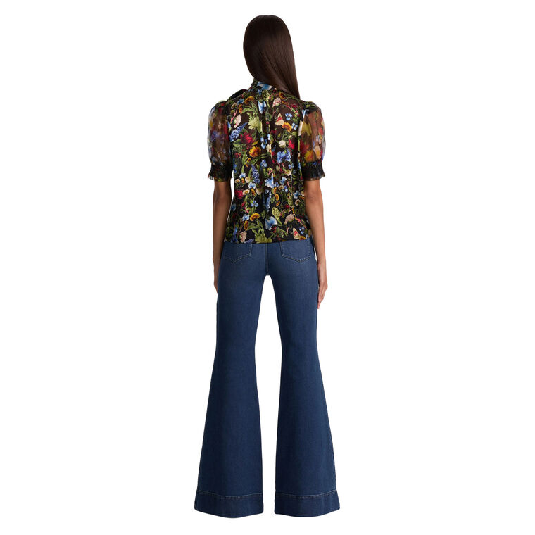 Brentley Tie Neck Short Puff Sleeve Blouse image number null