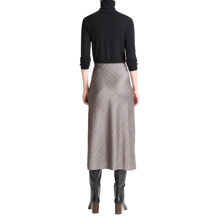 Pressed Plaid Shaped Hem Satin Midi Slip Skirt image number null