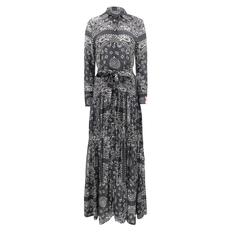 Bandana Print Long Sleeve Twill Maxi Dress image number null