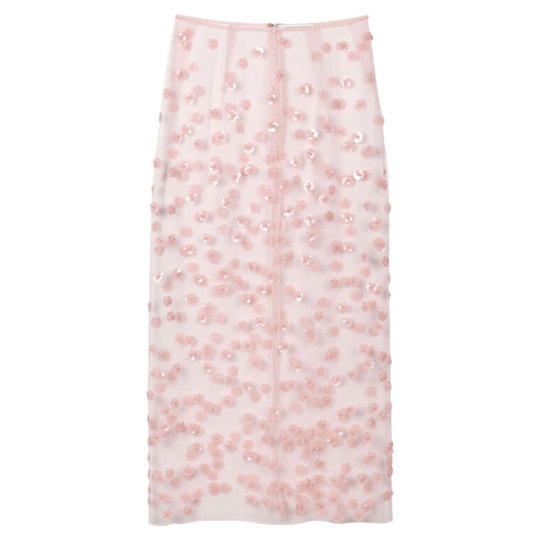 Gus Sequin Blossom Tulle Midi Pencil Skirt image number null