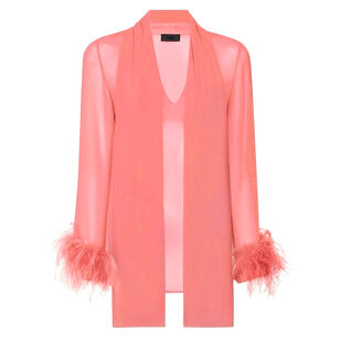 Lightweight Georgette Scarf Top With Feathers