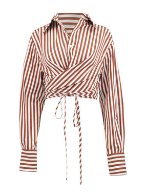 Stripe Long Sleeve Cotton Wrap Shirt
