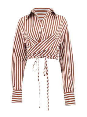 Stripe Long Sleeve Cotton Wrap Shirt