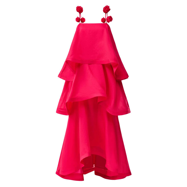 Thalia Sleeveless Rose-Trim Tiered Gown image number null