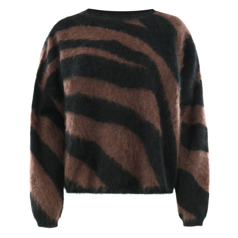 Brushed Zebra Cashmere Crewneck Sweater image number null