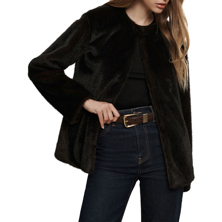 Griselda Collarless Faux Fur Coat image number null