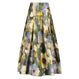 Floral Printed Cotton Full A-Line Midi Skirt
