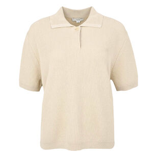 Ribbed Short Sleeve Polo Sweater