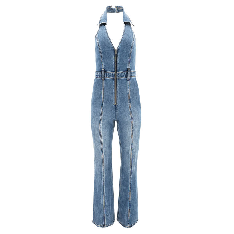Noemi Halter Neck Denim Jumpsuit image number null