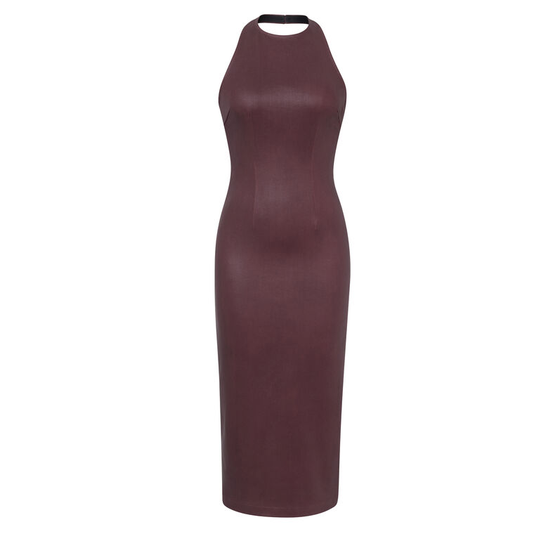 Esme Coated Denim Halterneck Midi Dress image number null