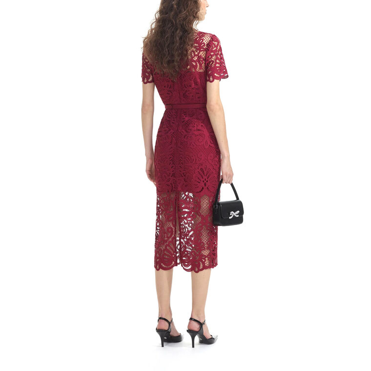 Red Guipure Lace Button Midi Dress image number null