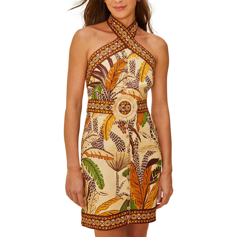 Foliage Sketch Halter Neck Mini Dress image number null