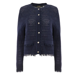 Taza Solid Fringe Linen-Cotton Cardigan