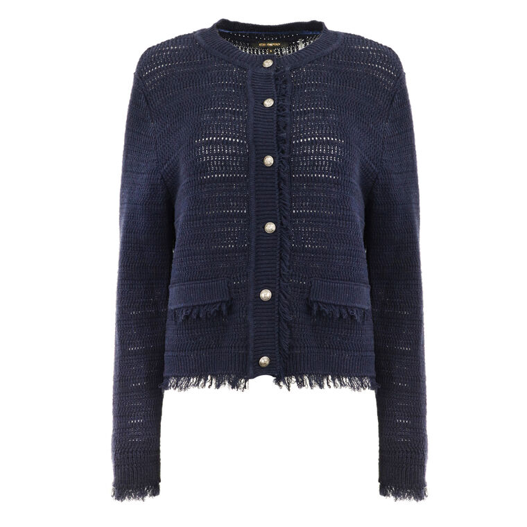 Taza Solid Fringe Linen-Cotton Cardigan image number null