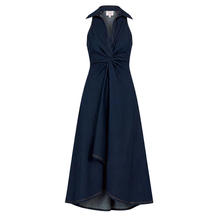 Sherri Sleeveless Cinched Denim Midi Dress image number null
