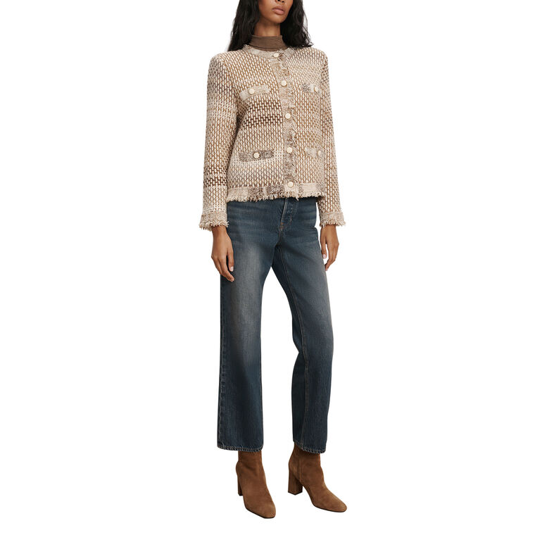 Sariyah Tweed Knit Cropped Collarless Jacket image number null