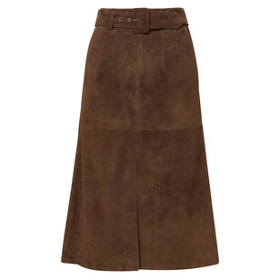 Alexie Belted Suede Midi Skirt