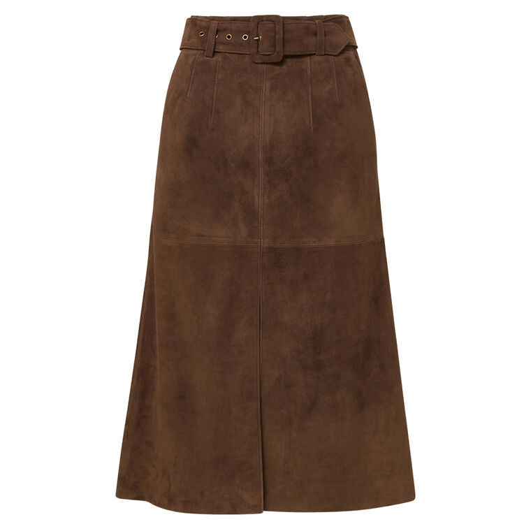 Alexie Belted Suede Midi Skirt image number null