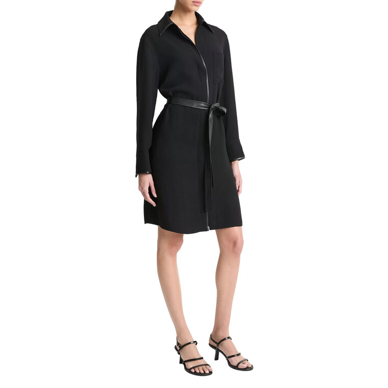 Faux Leather-Trim Shirt Dress image number null