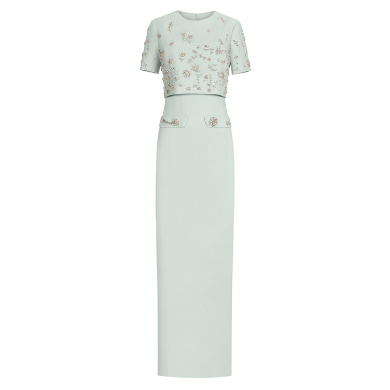 Strapless Crystal Floral Embroidered Wool Gown image number null
