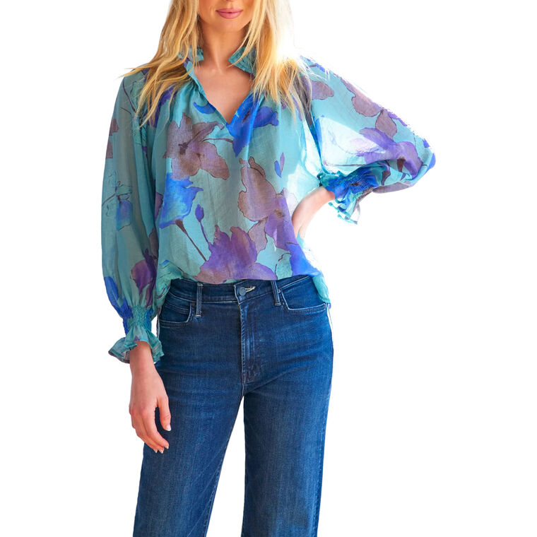 Florence Long Sleeve Popover Top In Dreamy Orchid Print image number null