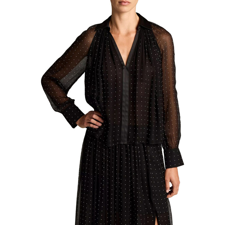 Heat-Set Dot Chiffon Gathered Blouse image number null