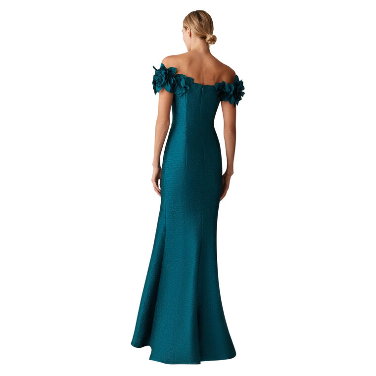 Jacquard Flower Petal Evening Gown image number null