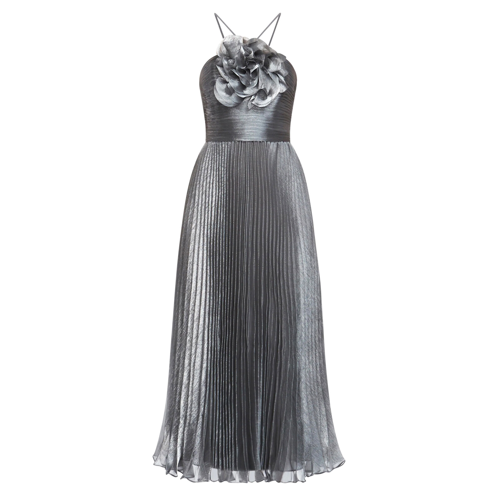 Pleated Midi Dress With Flower