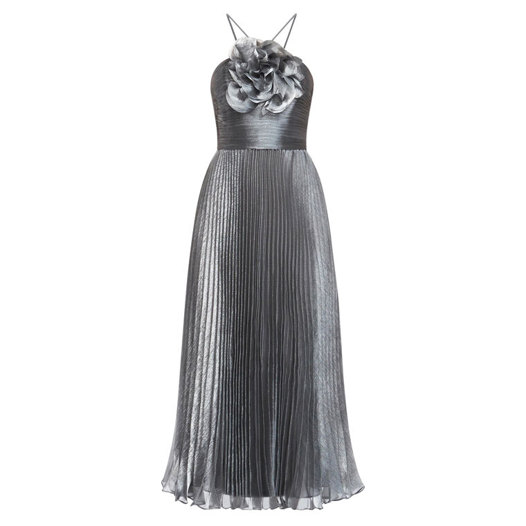 zac posen pleated cocktail midi dress Pleated Midi Dress With Flower