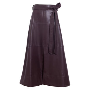 Hudley Vegan Leather Belted Midi Skirt