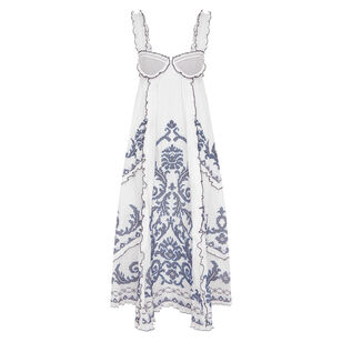 Hazel Smocked Embroidered Midi Dress