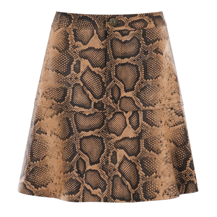 Addie Snake Print Leather A-Line Mini Skirt image number null