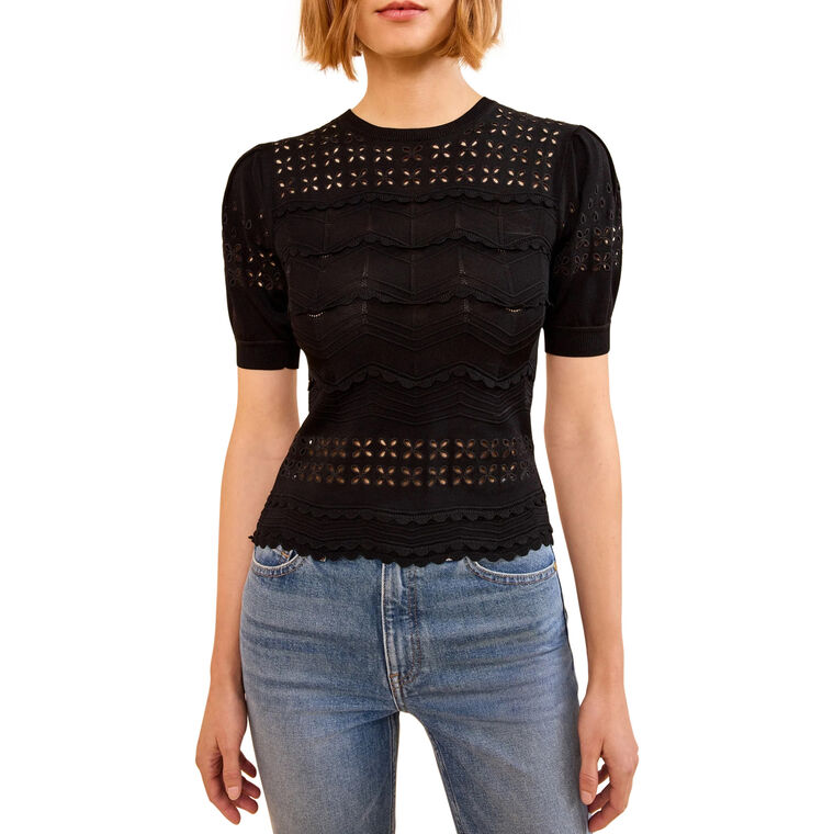 Marcelena Short Sleeve Eyelet Knit Top image number null