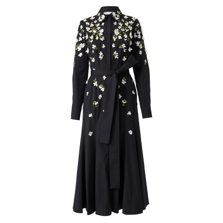 Floral Embroidered Midi Shirt Dress image number null