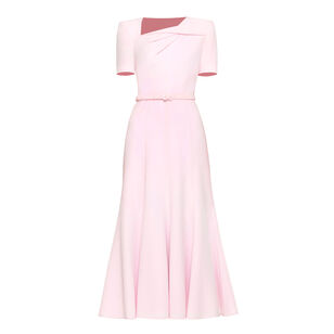 Short Sleeve Heavy Cady Tri-Fold Belted Midi Dress