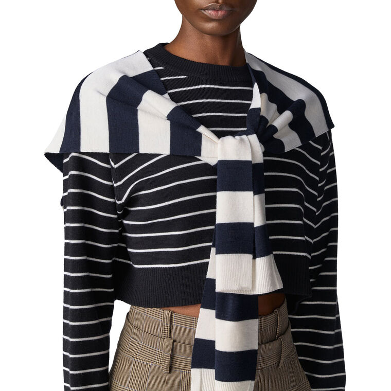 Striped Cropped Sweater image number null