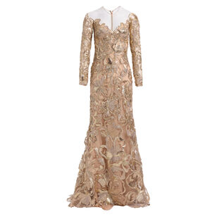 Long Sleeve Sequin Embellished Tulle Long Dress