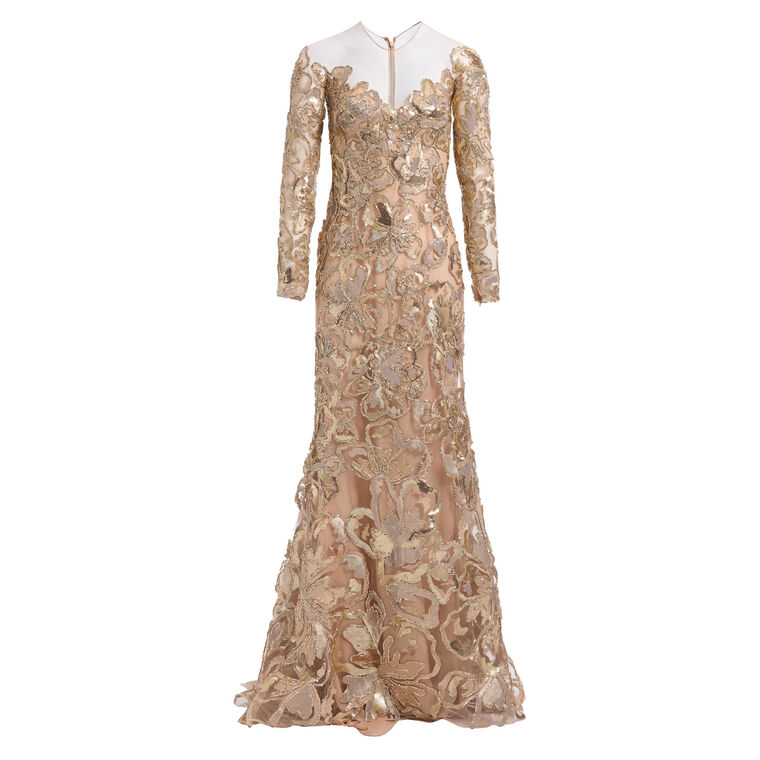 Long Sleeve Sequin Embellished Tulle Long Dress image number null