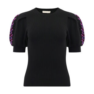 Harper Crochet-Trim Short-Sleeve Merino Wool Top