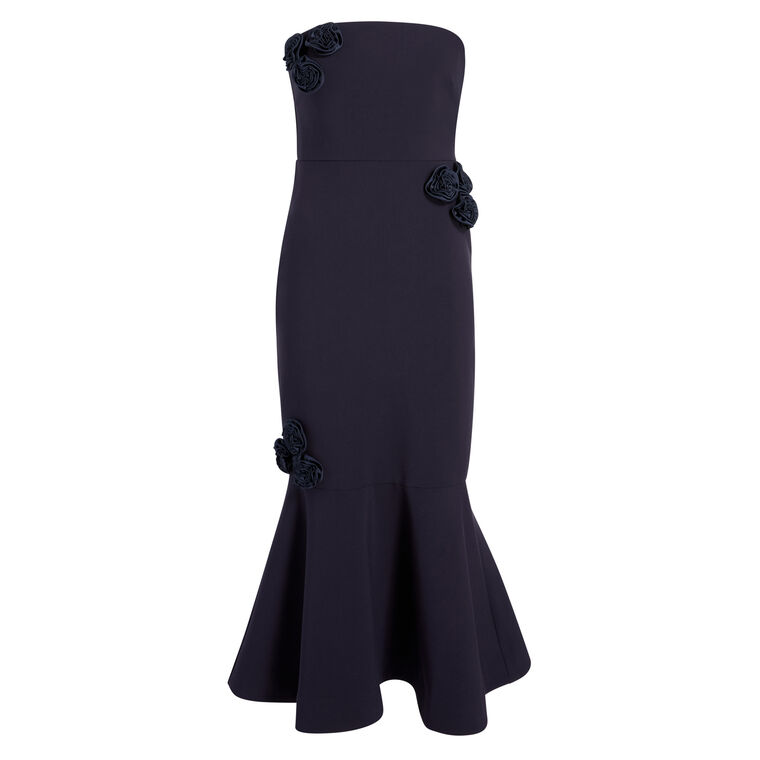 Ilene Strapless Floral Applique Midi Dress image number null