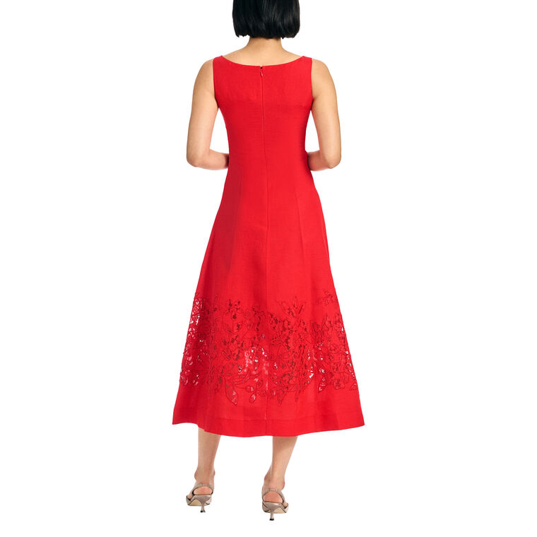 Brittany Sleeveless Midi Dress With Lace Applique Hem image number null