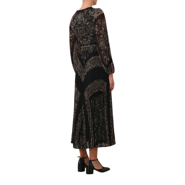 knee length dresses for ladies Zimmerman Sunray Long Sleeve Midi Black/Cream Dot – blueandcream main image 1