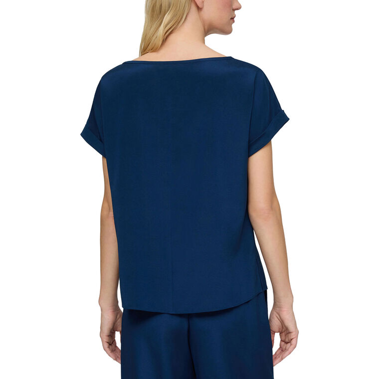 Organic Silk Stretch Georgette Wide V-Neck Cuff Sleeve Blouse image number null