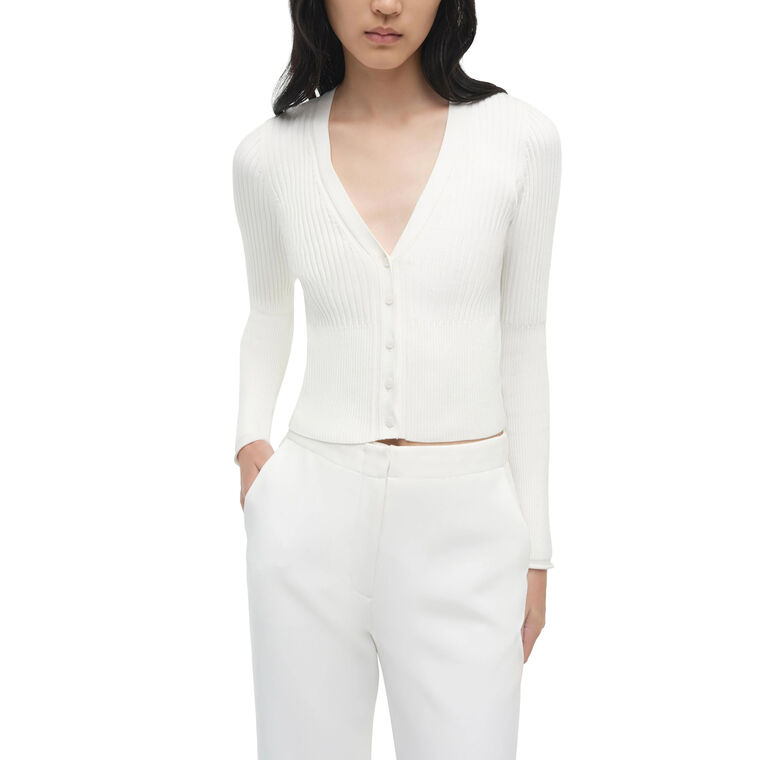 Ailany Long Sleeve Shrunken Rib Knit Cardigan image number null