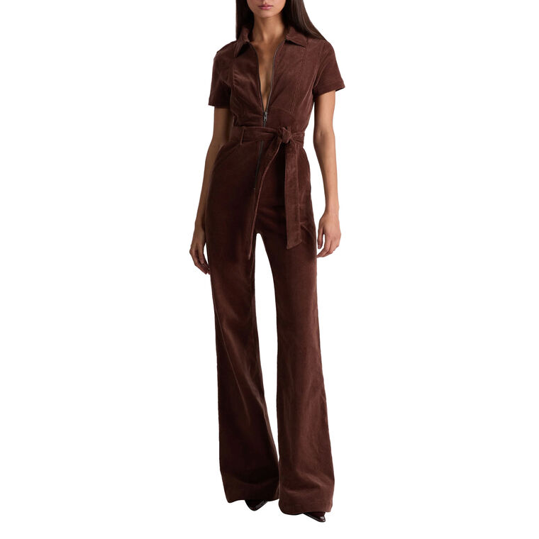 Gorgeous Short Sleeve Wide Leg Corduroy Jumpsuit image number null